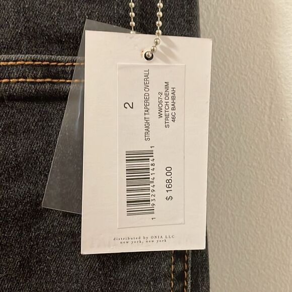 NWT WEWOREWHAT women’s size 2 straight tapered adjustable long overall jeans - Picture 11 of 15